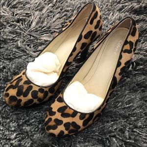 Calvin Klein leopard print platform heels, size 7